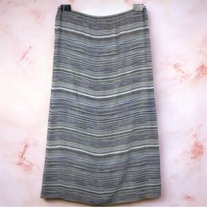 VTG Preview Collection Striped Pencil MIDI Skirt Chiffon 90s Y2K Sz Large Blue